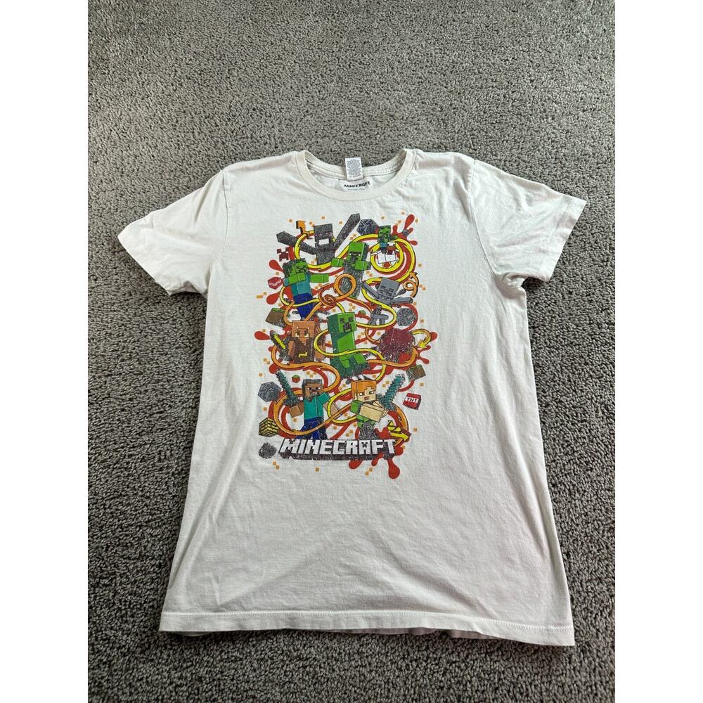Minecraft Shirt Mens Medium White Beige Alex Creeper Steve Short Sleeve
